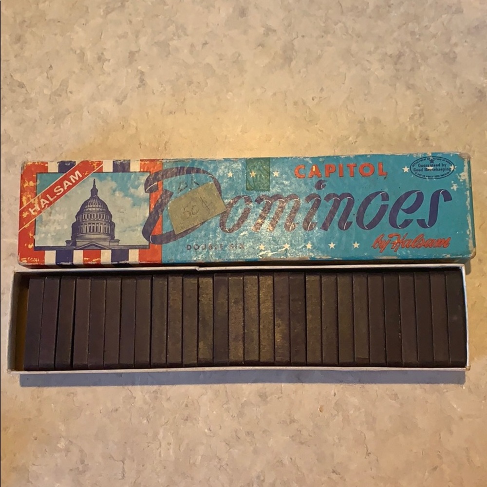 Vintage 1960’s Wood Capitol Dominoes By Halsam